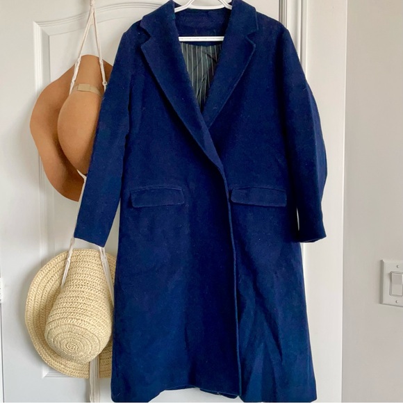 Dark Blue Oversized Wool Coat - Picture 1 of 4